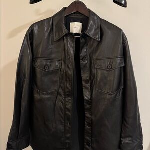 Wilfred Black Leather Shirt Jacket